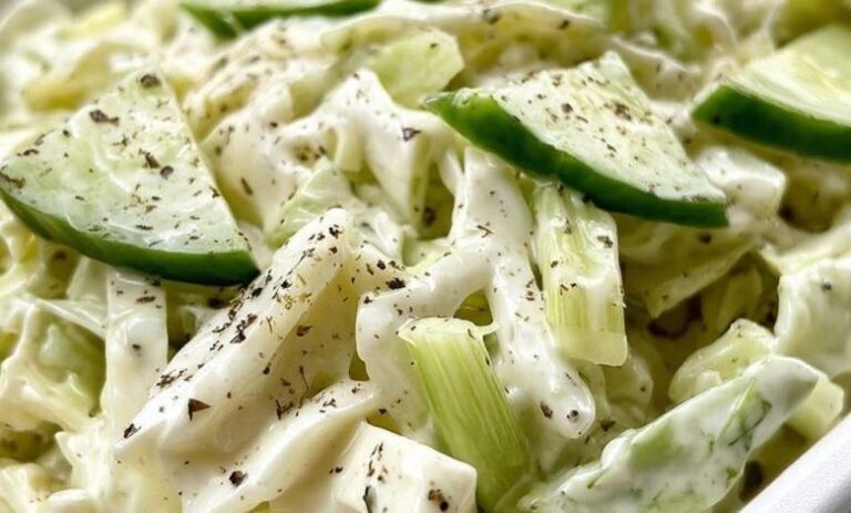 Creamy Peppery Coleslaw with Cucumbers and Celery