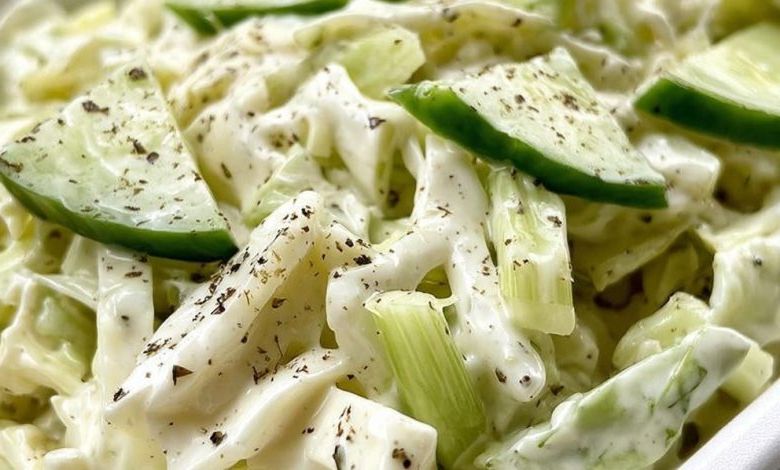 Creamy Peppery Coleslaw with Cucumbers and Celery