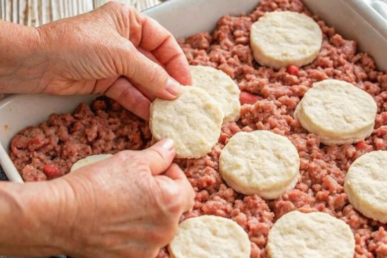 3-Ingredient Ground Beef and Biscuit Bake